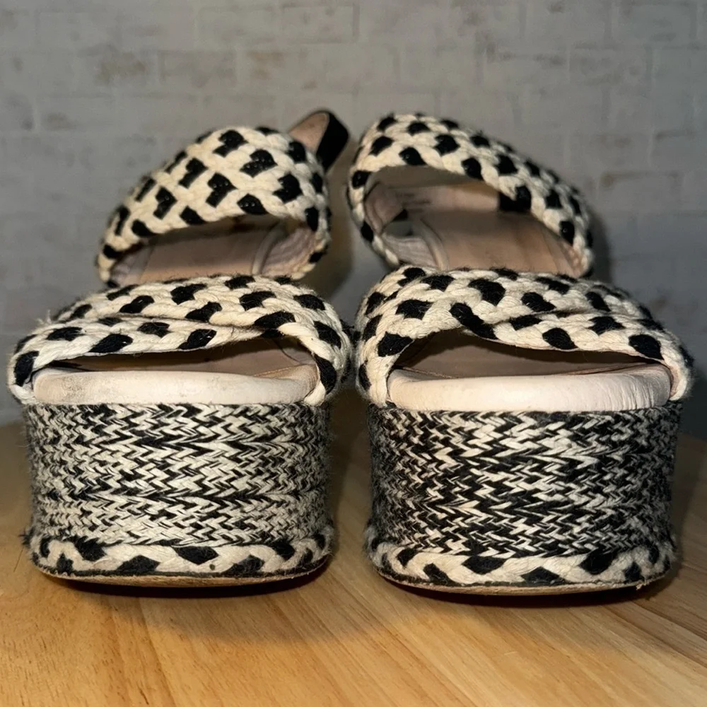 Free People Dolce Platform Wedge Woven Black White Boho Espadrille Sandal Shoes